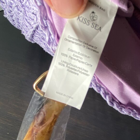 KISS SEA Lavender Woven Crochet Handbag Bamboo Handle NWT - Picture 6 of 9